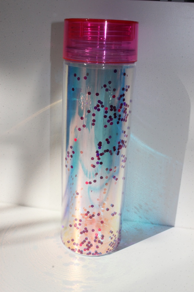 Botella tornasol tapa rosa